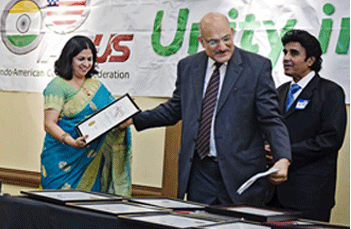 FDA Dietary Supplements talk of the night at IACF dinner
FREMONT: The who is who of Northern California, whether in the community or in the political arena came together with seriousness and elegance at the 9th annual Indo-American Community Federation (IACF) unity dinner at the Fremont Marriott on March 26.
The theme for this year’s dinner was 'Unity Though Diversity: A New Change for America's Children which it showcased appropriately by educating the politicians and community leaders about the dangers of over-the-counter-supplements.